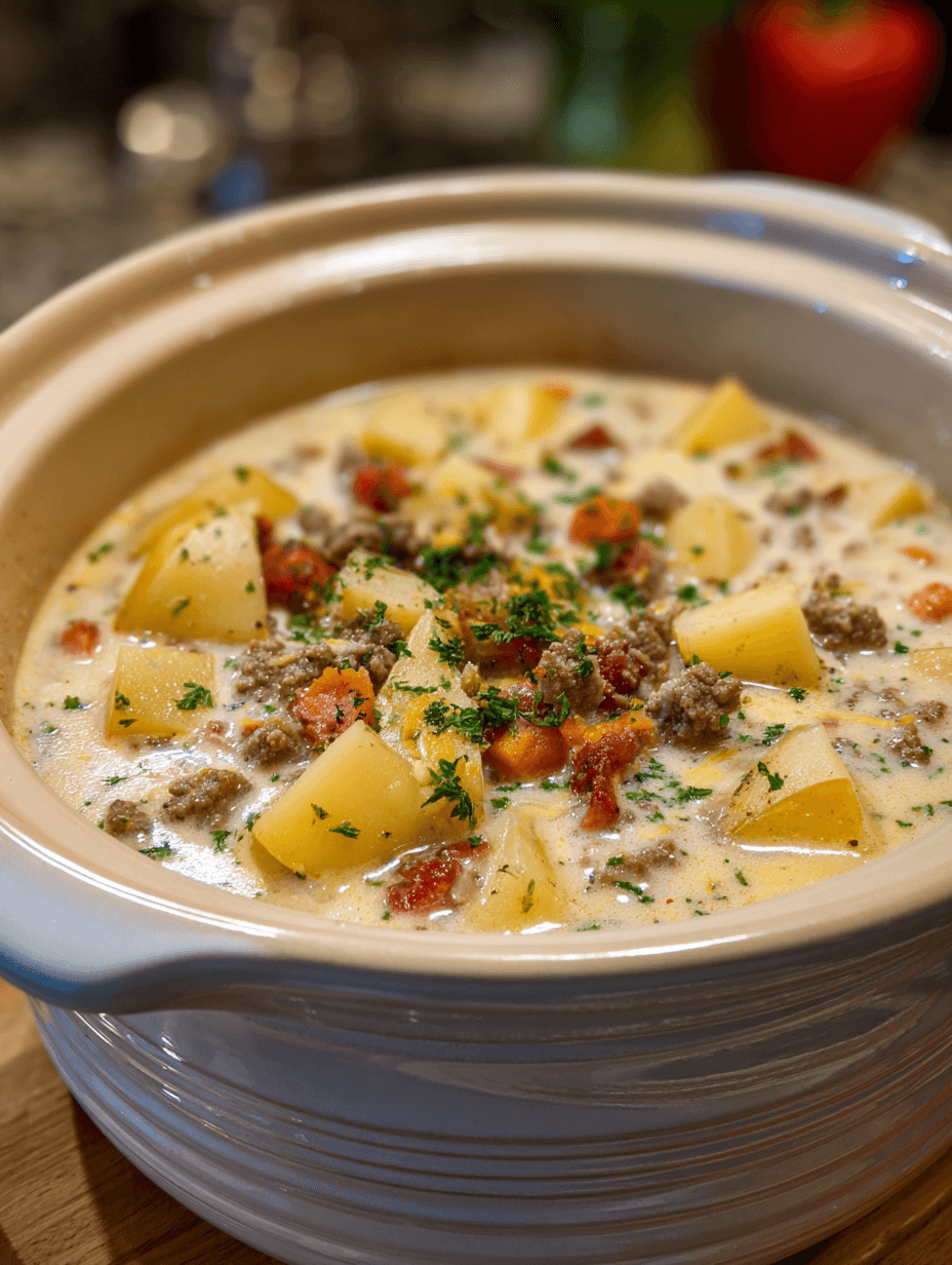 Crockpot Creamy Potato & Hamburger Soup
