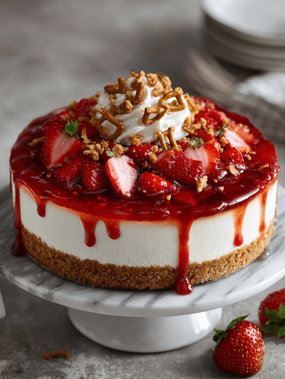 Old-Fashioned Strawberry Pretzel Cheesecake