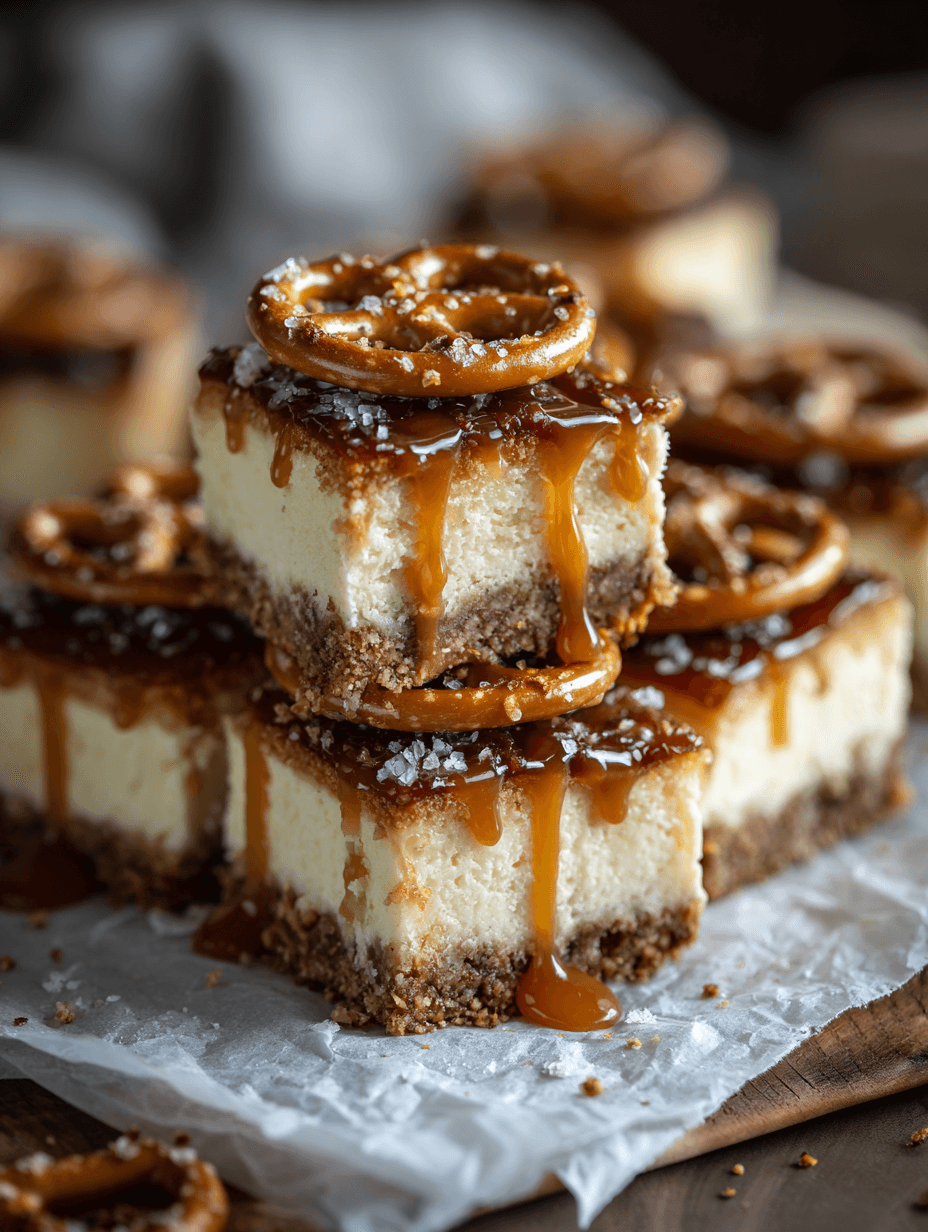 Salted Caramel Pretzel Cheesecake Squares