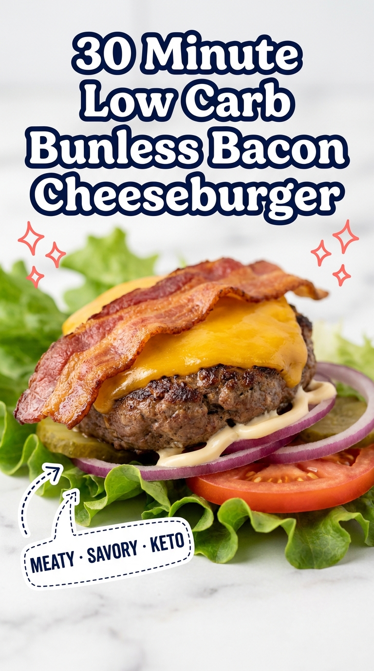 30 minute low carb bunless bacon cheeseburger