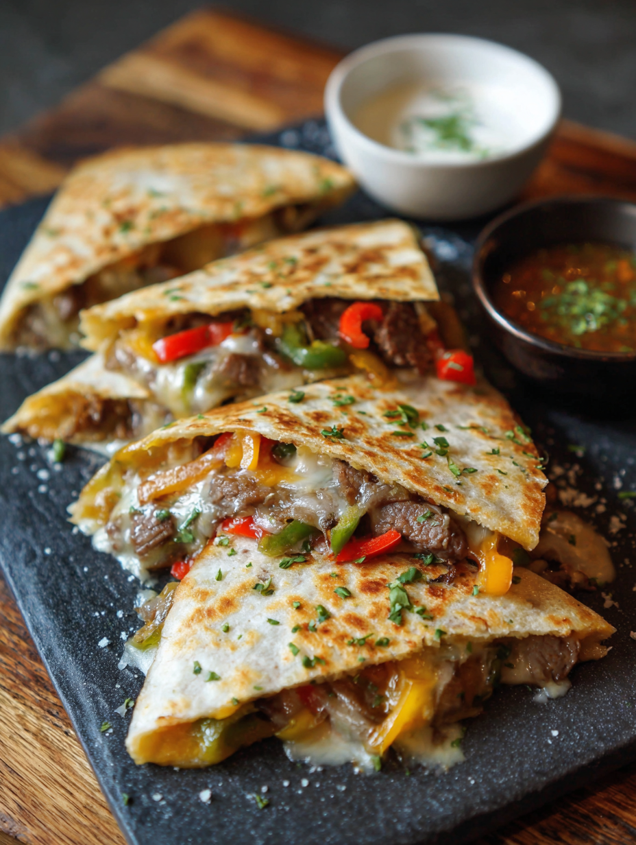 Cheesy Philly Cheese Steak Quesadillas