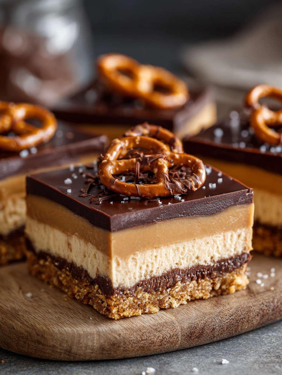 Chocolate Peanut Butter Pretzel Cheesecake Bars