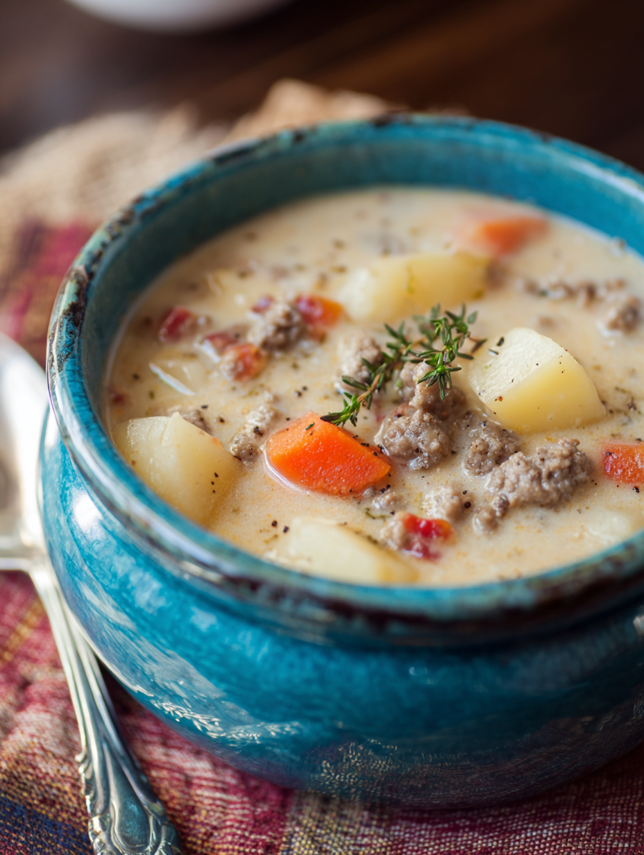 Crockpot Creamy Potato & Hamburger Soup
