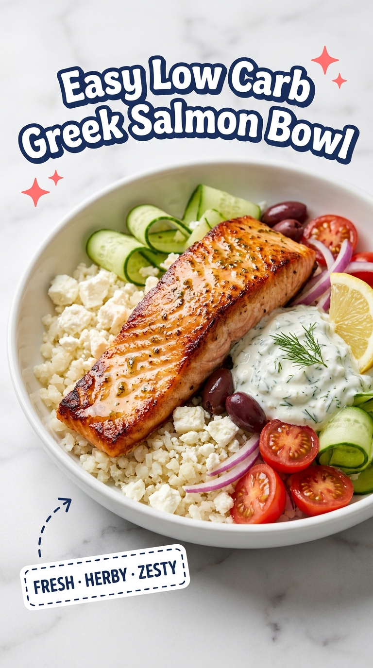 easy low carb greek salmon bowl