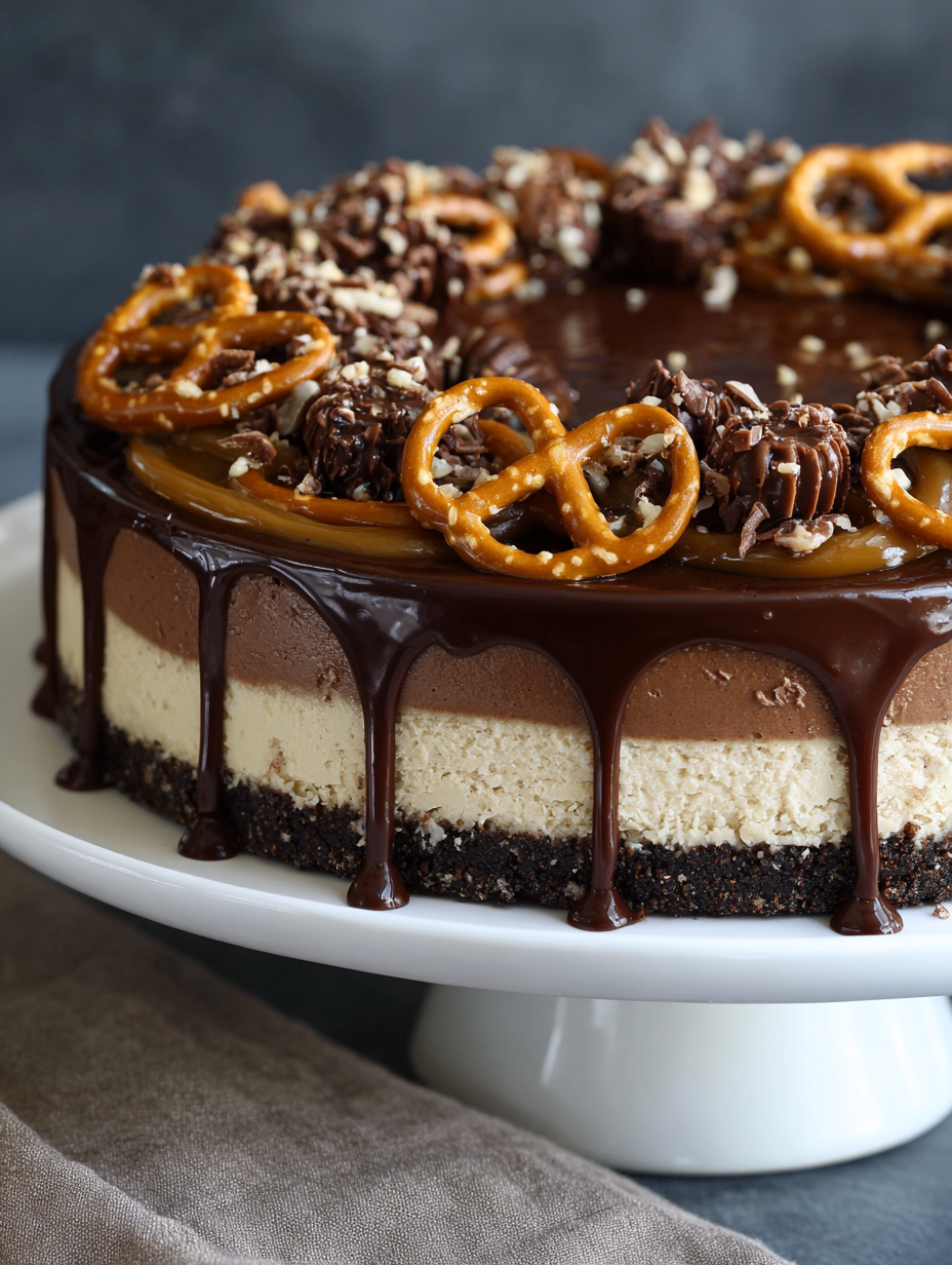 No-Bake Chocolate Caramel Pretzel CheeseCake