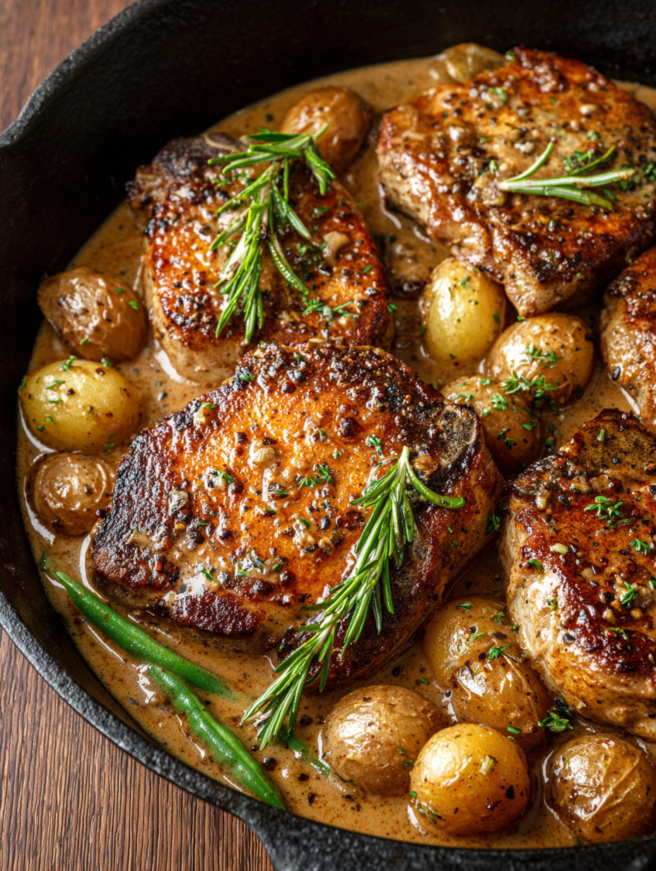 Smothered Pork Chops with Potatoes in Gravy