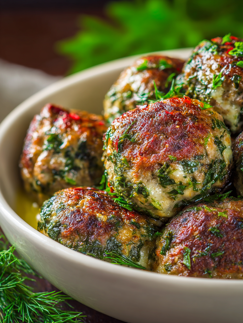 Spinach Garlic Meatballs Stuffed with Mozzarella