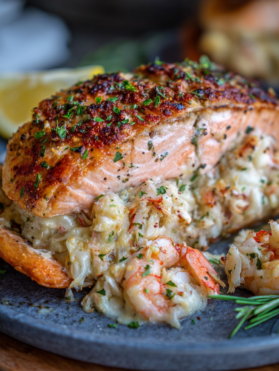 The Best Crab & Shrimp Stuffed Salmon